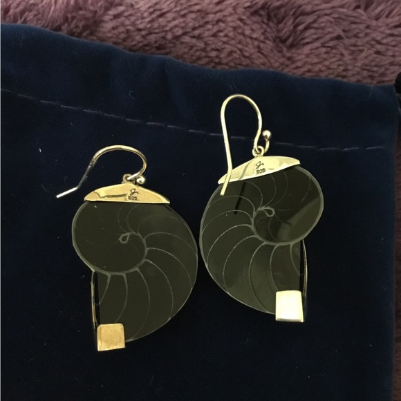 Artisan Crafted Samual B Sterling Silver Dangle Gemstone Shell Earrings - Picture 7 of 9